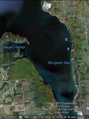 Map of Sturgeon Bay Fishing Hot Spots